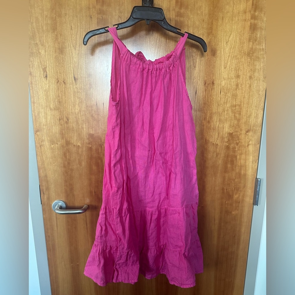 Elegant Italian Linen Pink Midi Dress - size M